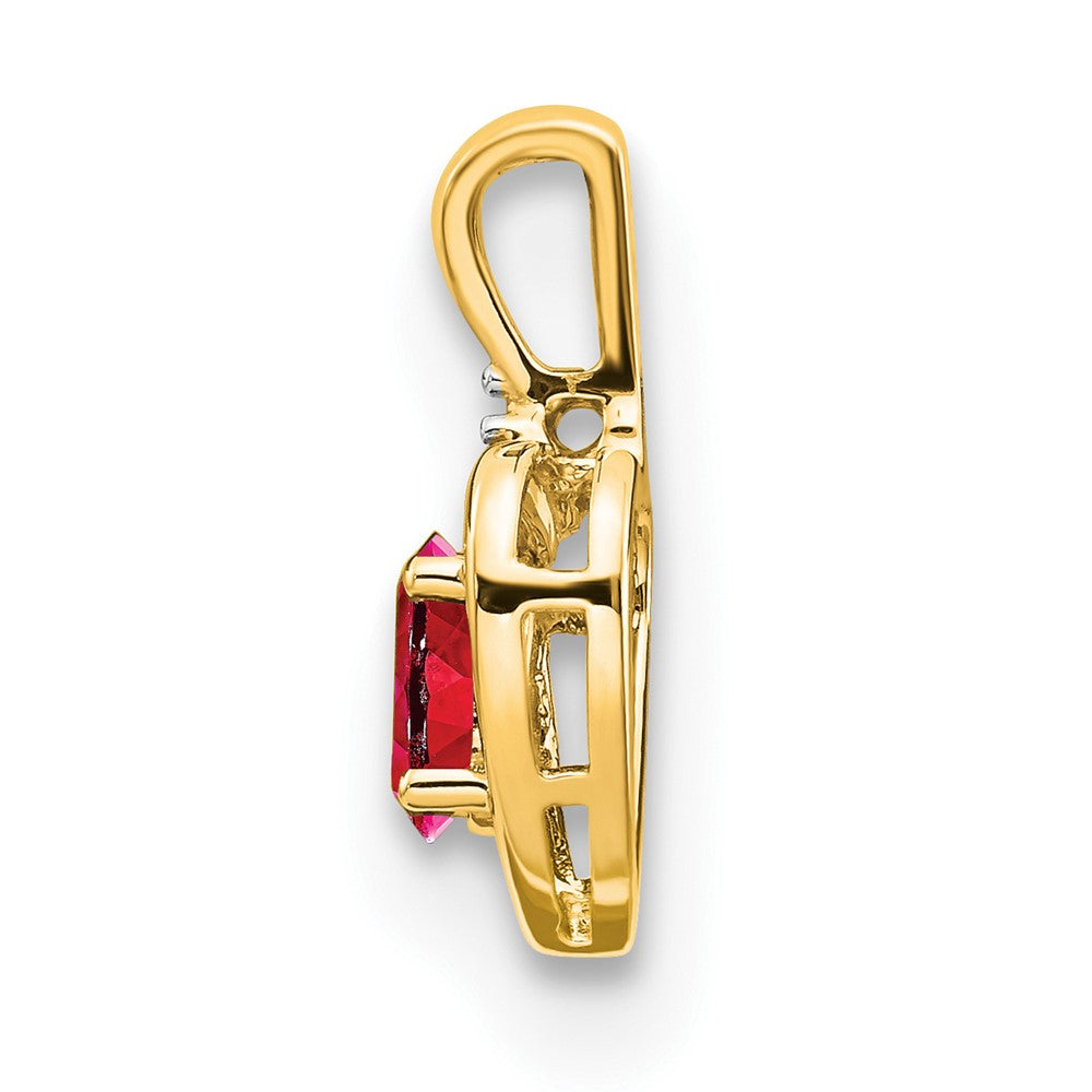 14k 6x4 Oval July/Ruby and Diamond Heart Pendant