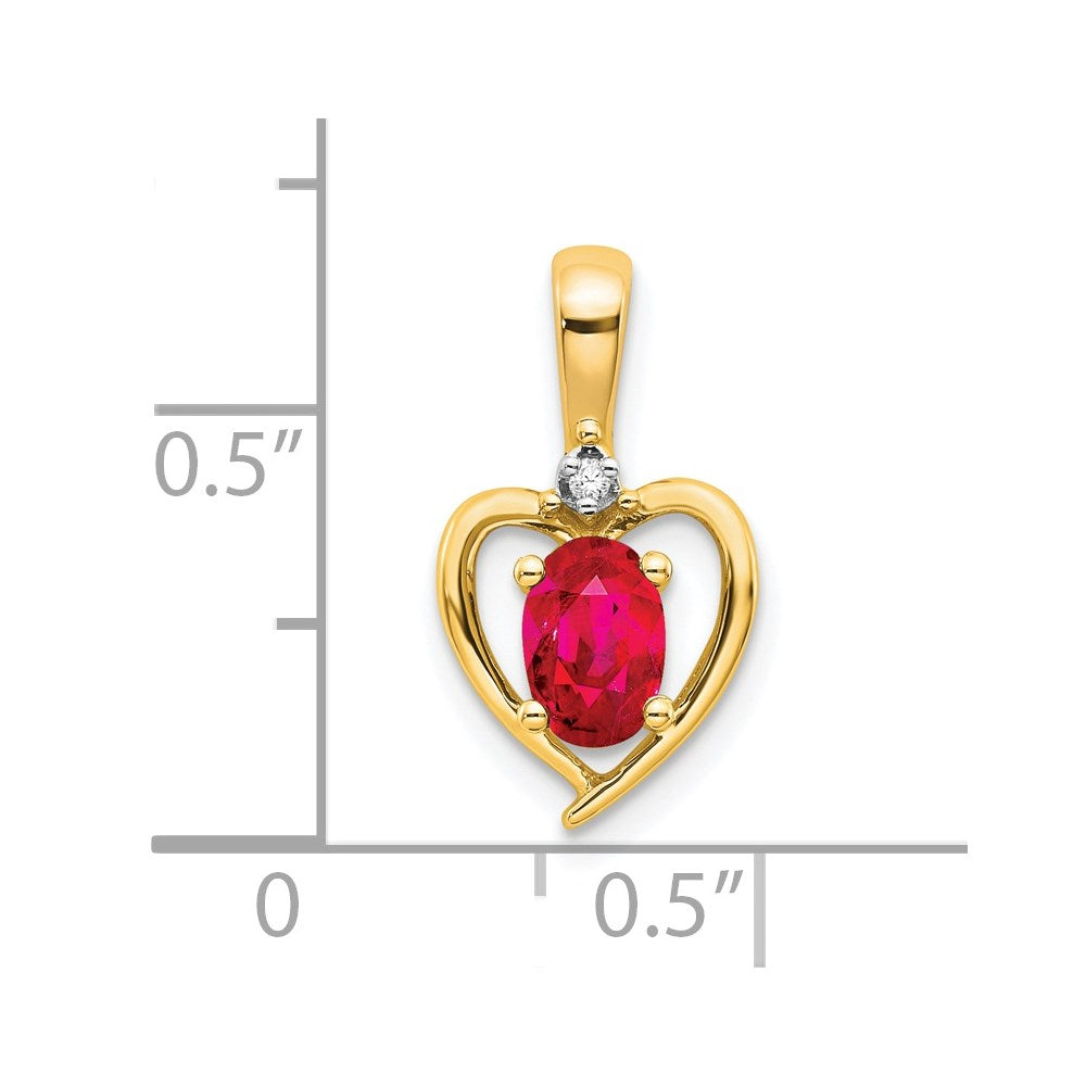 14k 6x4 Oval July/Ruby and Diamond Heart Pendant