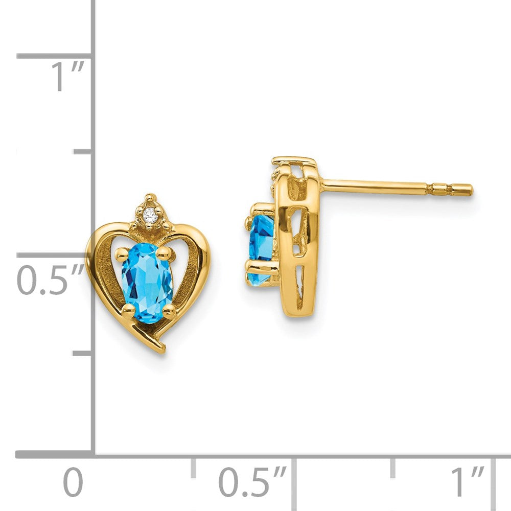 14k 5x3 Oval December/Blue Topaz and Diamond Heart Earrings