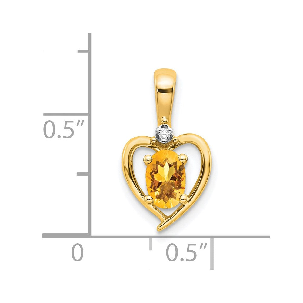 14k 6x4 Oval November/Citrine and Diamond Heart Pendant