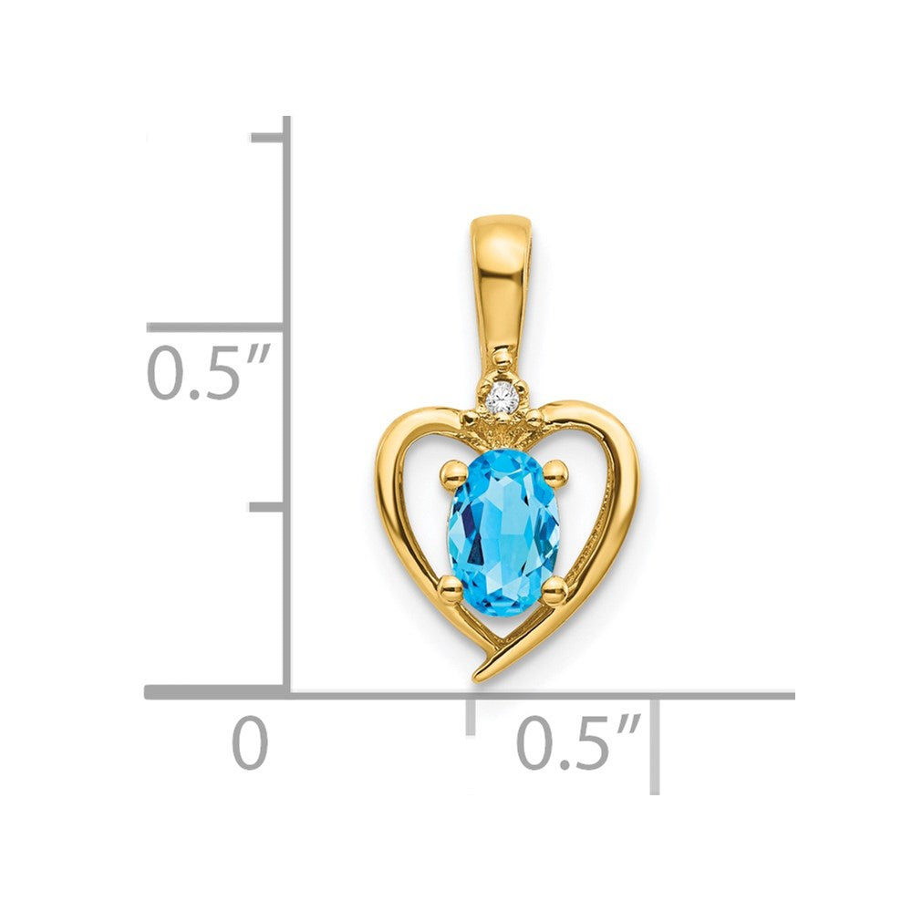 14k 6x4 Oval December/Blue Topaz and Diamond Heart Pendant