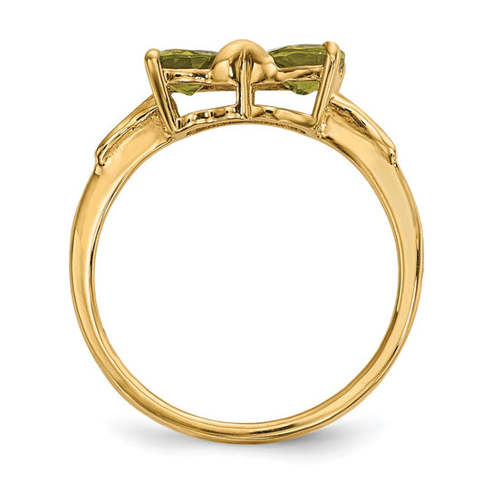 14k Polished August/Peridot Bow Size 7 Ring