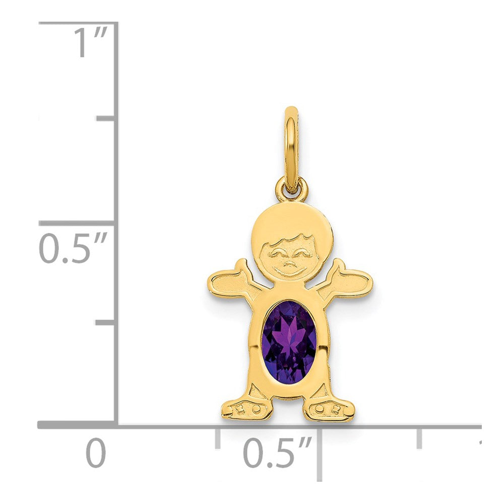 14K Boy Charm 6x4 Oval Genuine Amethyst-February
