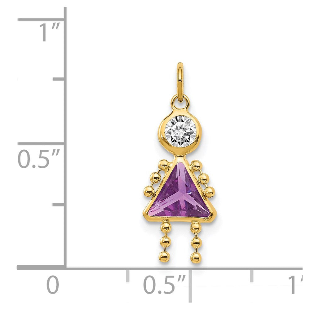 14k February Girl Synthetic Birthstone Charm