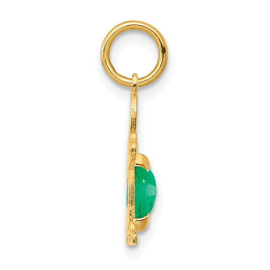 14K Boy Charm 6x4 Oval Genuine Emerald-May