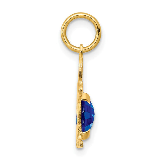 14K Boy Charm 6x4 Oval Genuine Sapphire-September