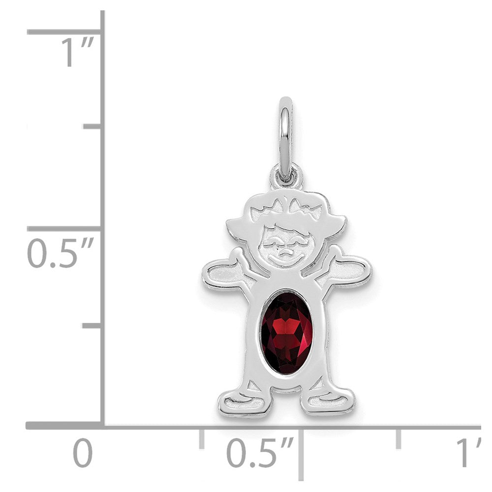 14K White Gold Girl Charm 6x4 Oval Genuine Garnet-January