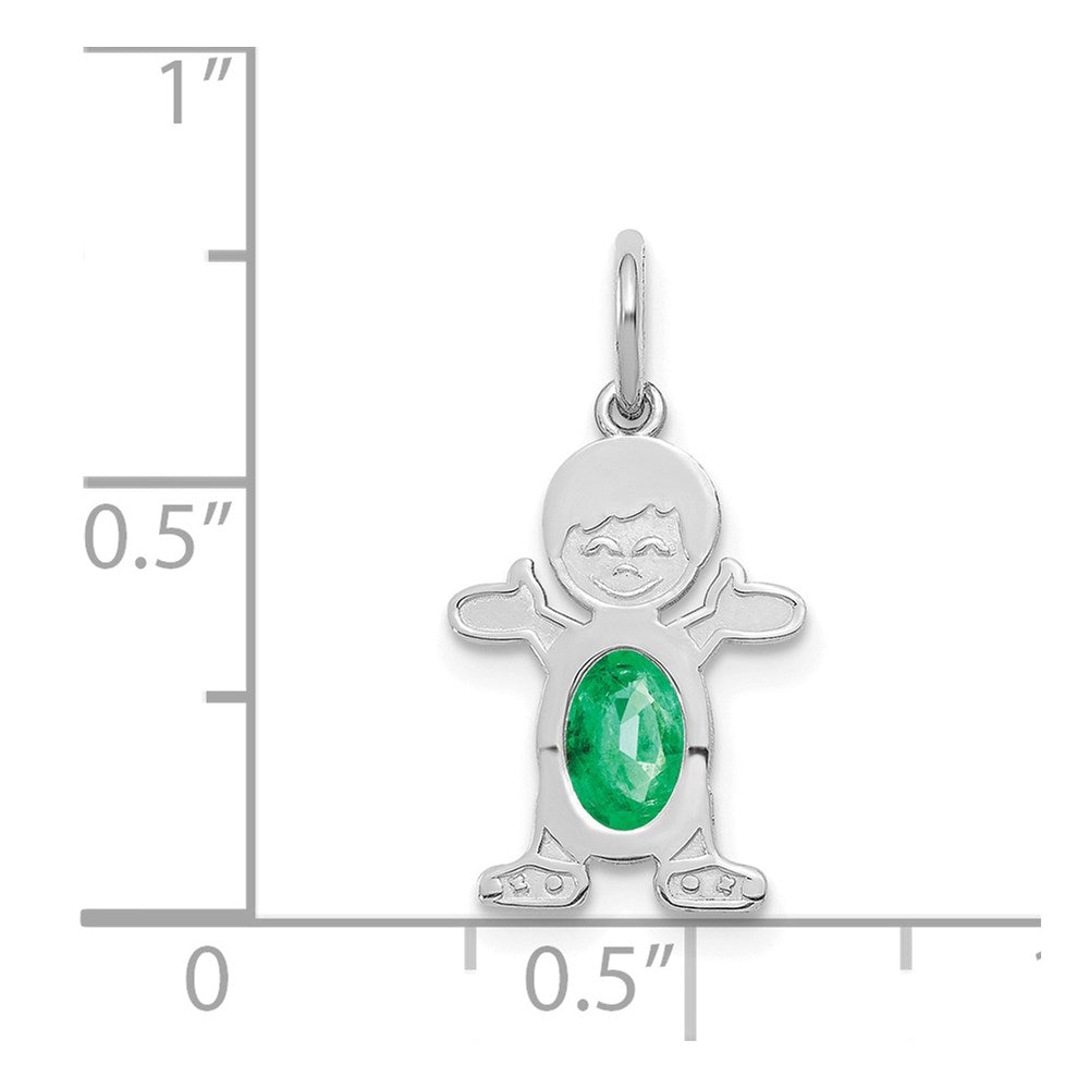 14K White Gold Boy Charm 6x4 Oval Genuine Emerald-May
