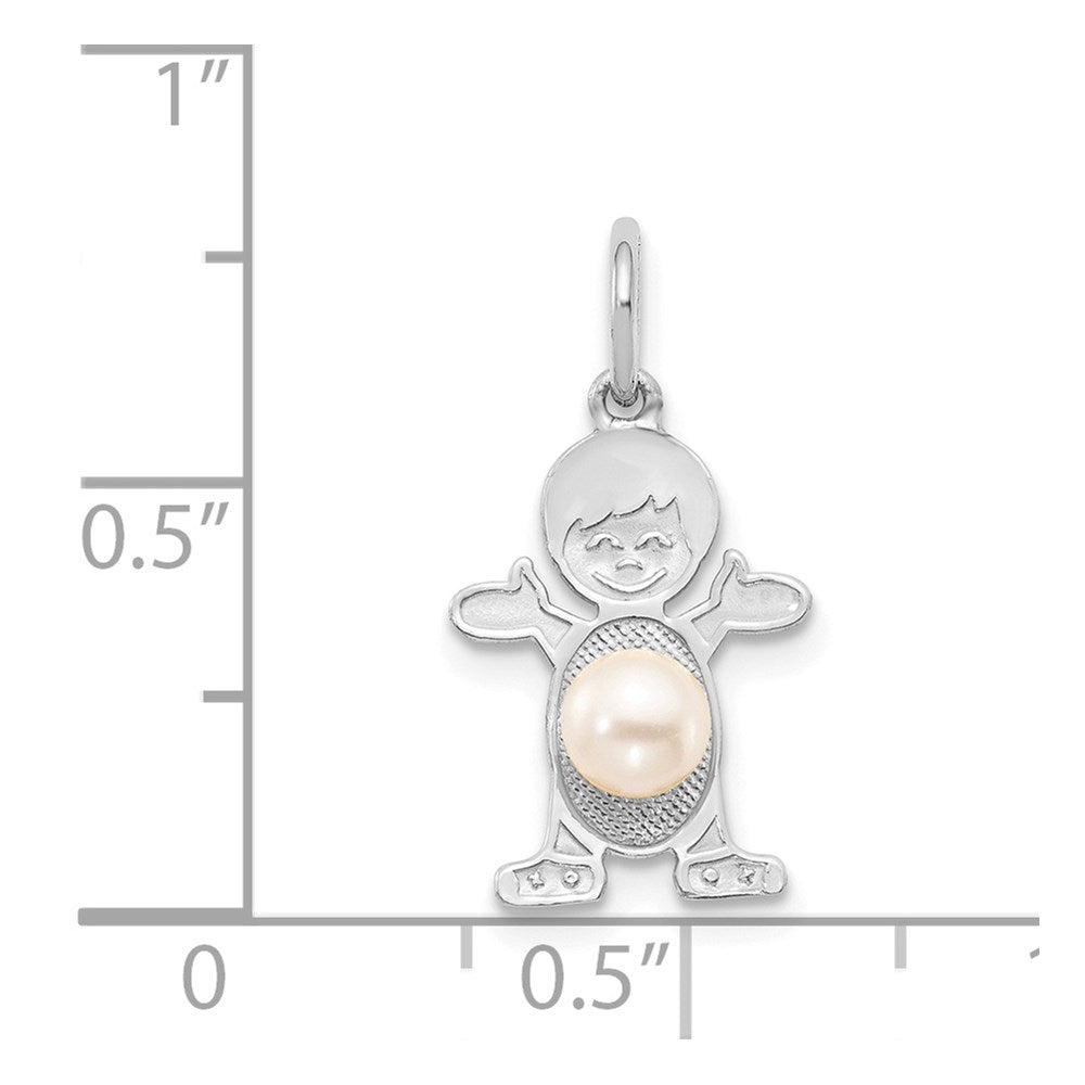 14K White Gold Boy Charm 4mm Freshwater Cultured Pearl-June