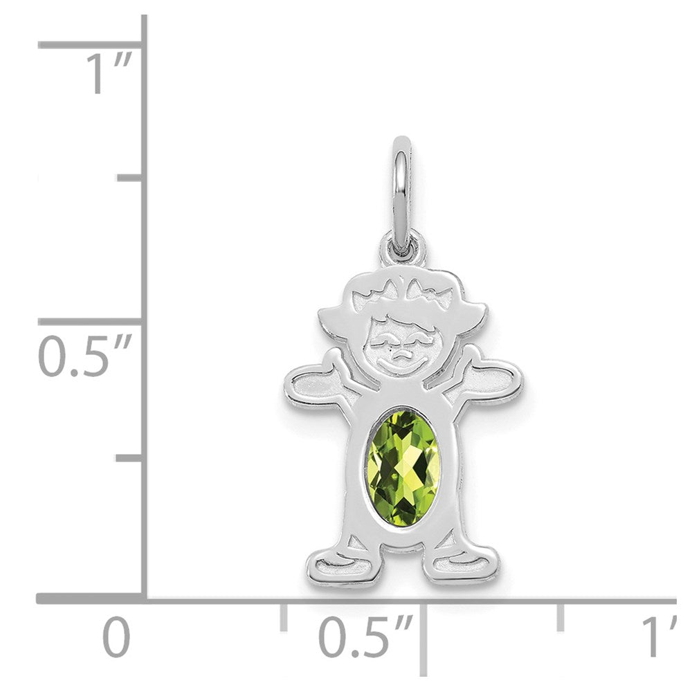 14K White Gold Girl Charm 6x4 Oval Genuine Peridot-August