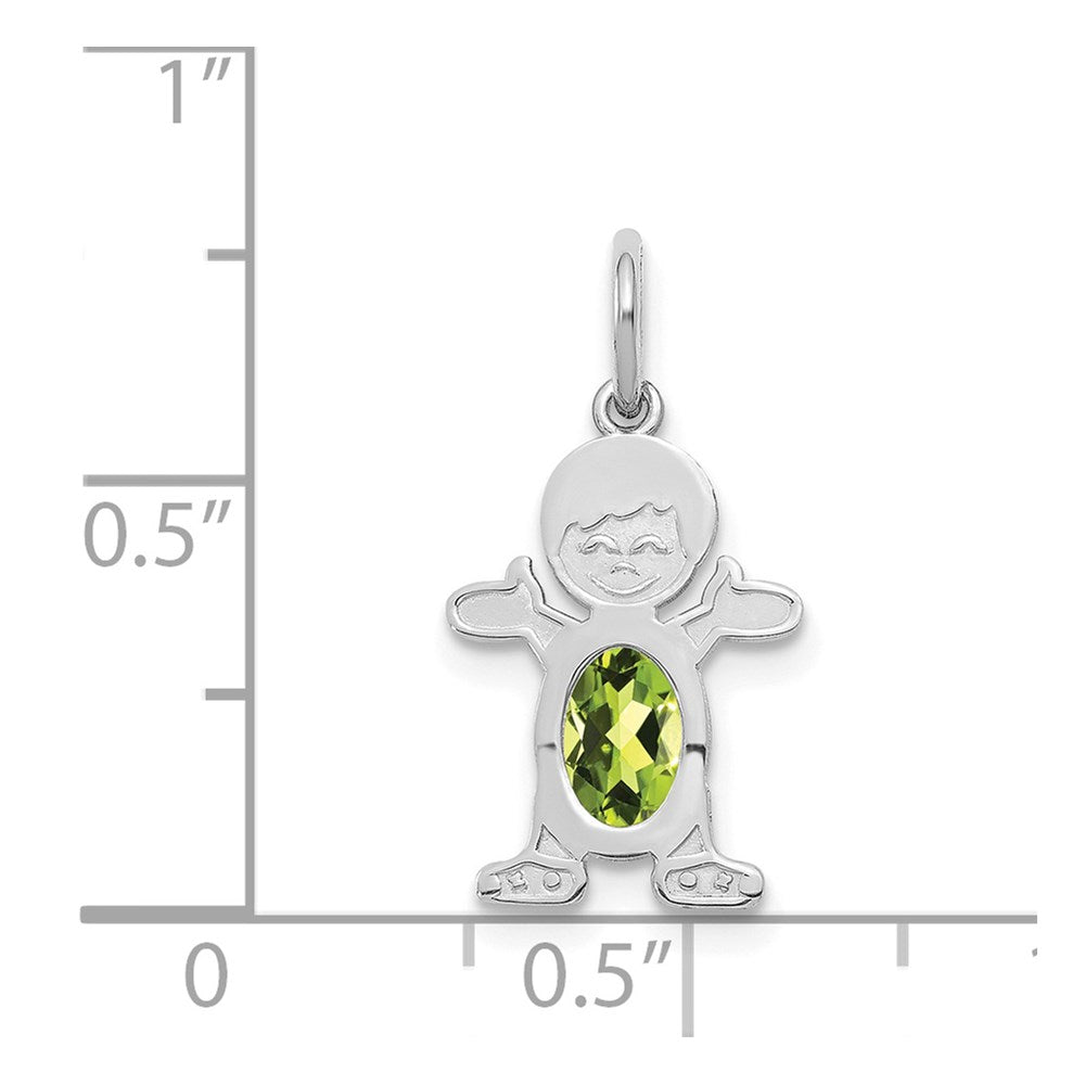 14K White Gold Boy Charm 6x4 Oval Genuine Peridot-August