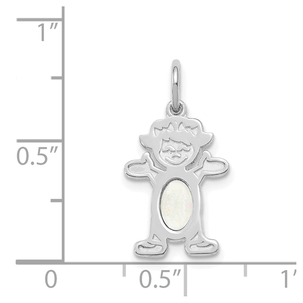 14K White Gold Girl Charm 6x4 Oval Genuine Opal-October
