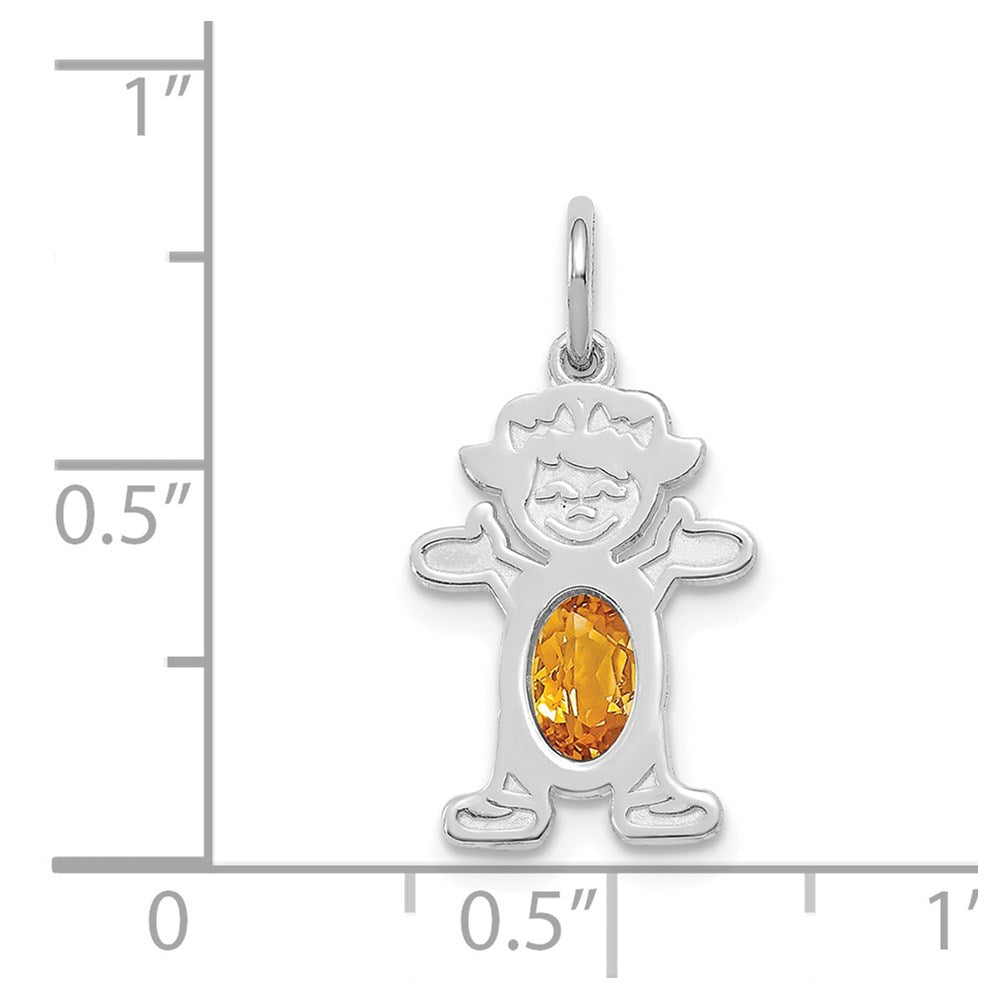 14K White Gold Girl Charm 6x4 Oval Genuine Citrine-November