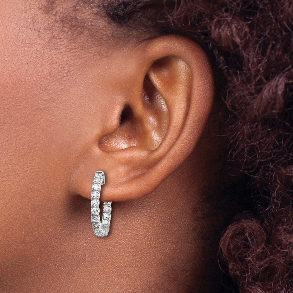 14k White Gold 1 1/2 carat Lab Grown Dia VS/SI+ G+ Round In and Out Safety Clasp Hoop Earrings