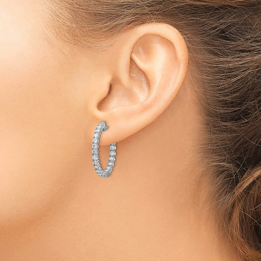 14k White Gold 2 carat Lab Grown Diamond VS/SI+ G+ Round Complete In and Out Safety Clasp Hoop Earrings