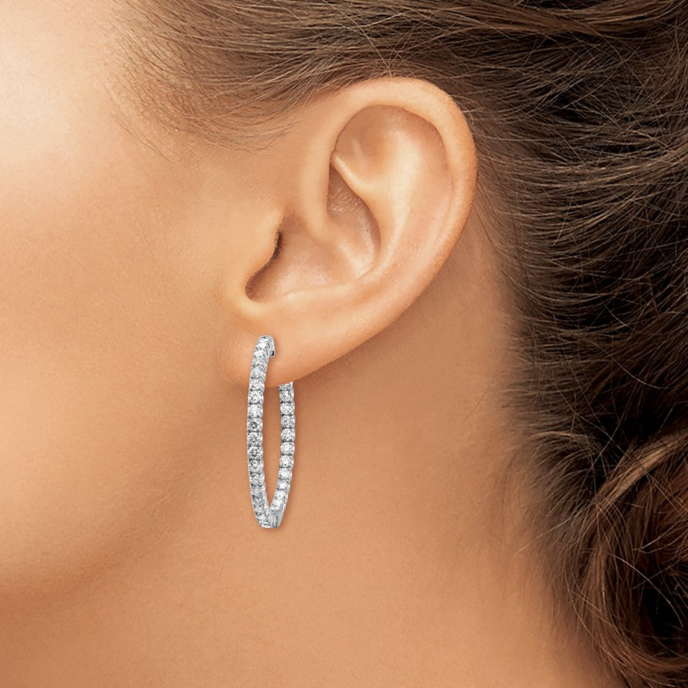 14k White Gold 3 1/3 carat Lab Grown Dia VS/SI+ G+ Round In and Out Safety Clasp Hoop Earrings