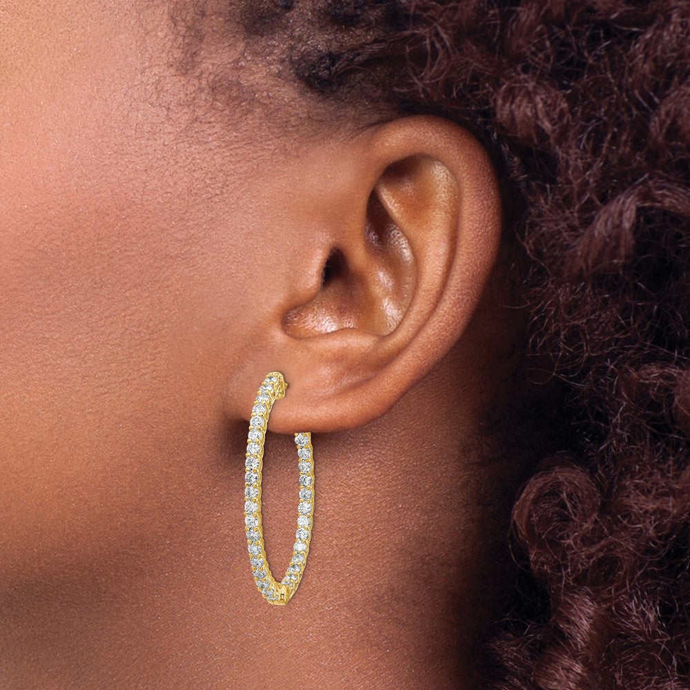 14k Yellow Gold 3 1/3 carat Lab Grown Diamond VS/SI+ G+ Oval In and Out Safety Clasp Hoop Earrings