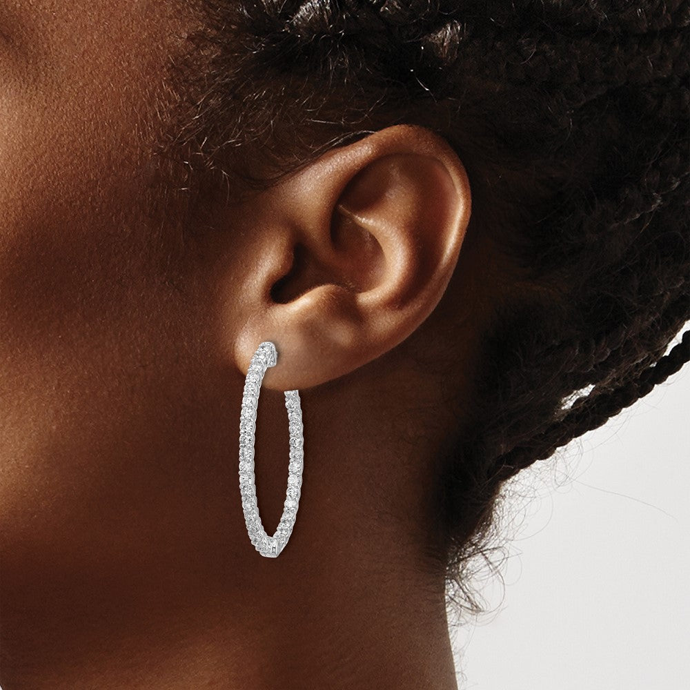 14k White Gold 3 1/3 carat Lab Grown Diamond VS/SI+ G+ Oval In and Out Safety Clasp Hoop Earrings