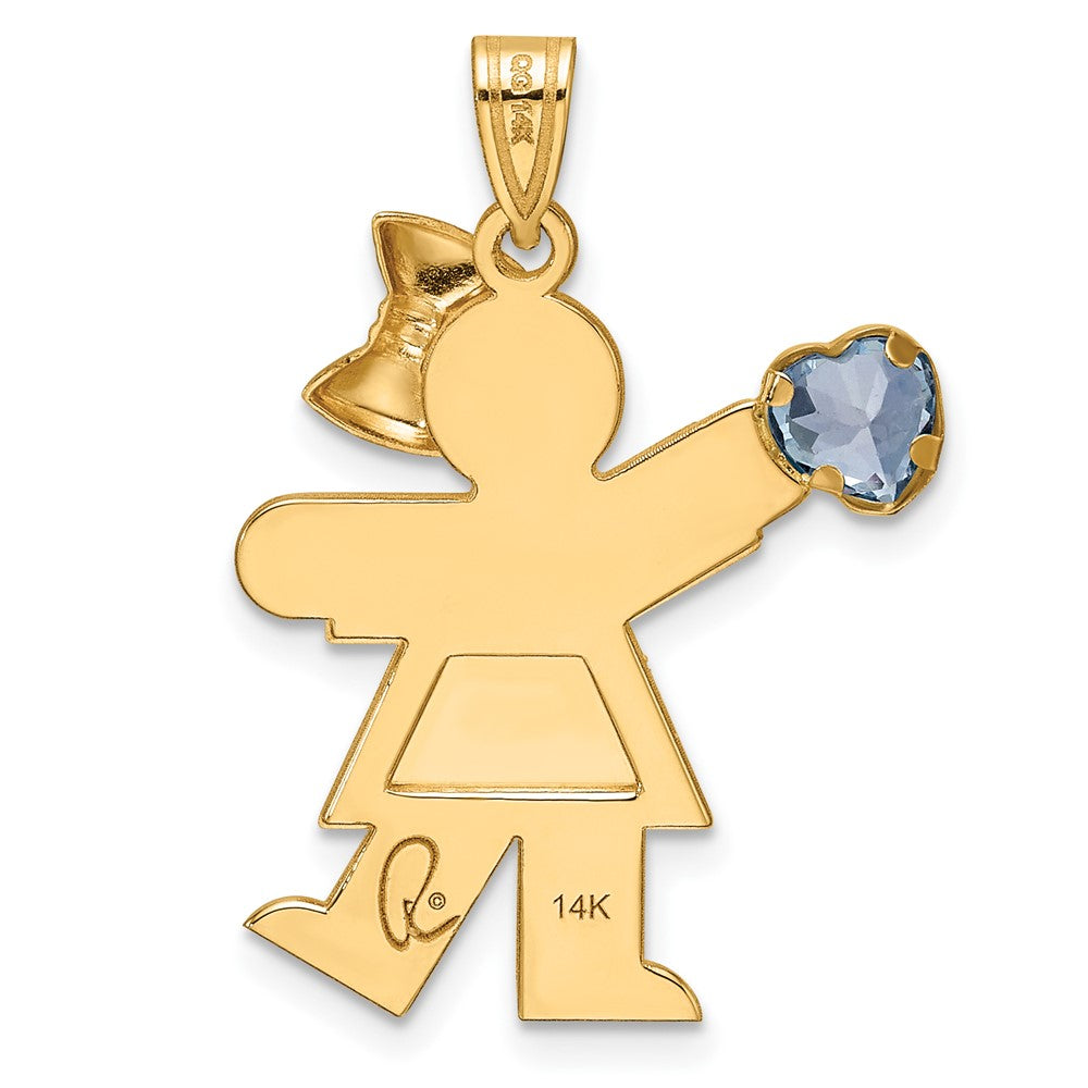 14k The Kids Girl with Light Blue CZ March Birthstone Engravable Kiss Charm