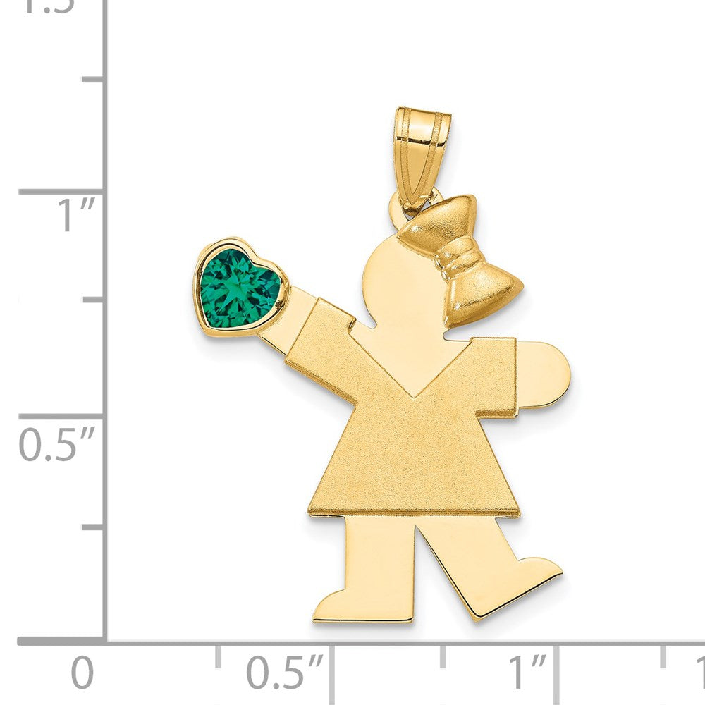14k The Kids Girl with Green CZ May Birthstone Engravable Kiss Charm