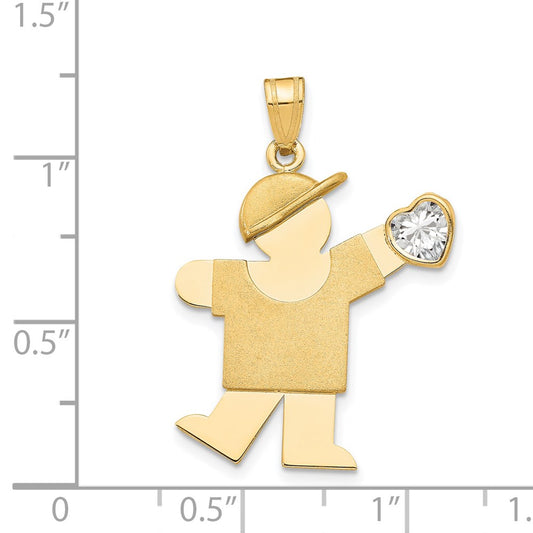 14k The Kids Boy with Clear CZ April Birthstone Engravable Kiss Charm