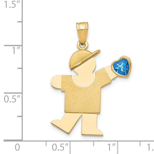 14k The Kids Boy with Blue CZ December Birthstone Engravable Kiss Charm