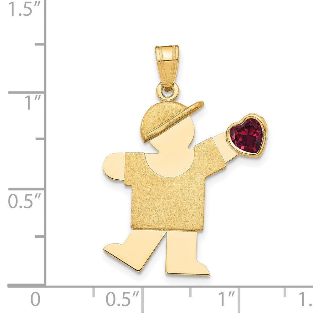 14k The Kids Boy with Dark Red CZ January Birthstone Engravable Kiss Charm