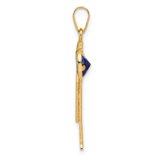 14k The Kids Boy with Dark Blue CZ September Birthstone Engravable Kiss Charm