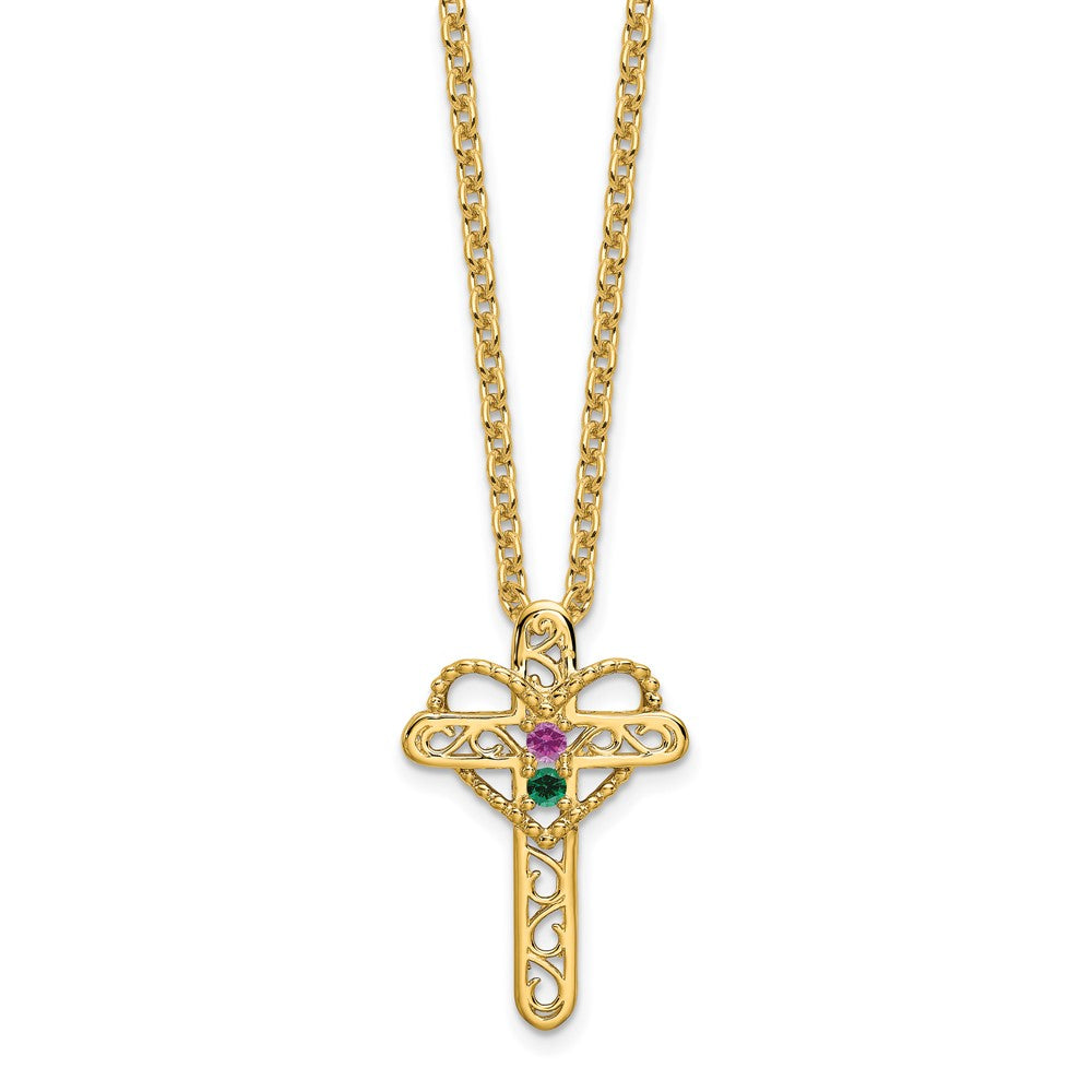 14k Polished Filigree 2-Stone Mothers Cross Pendant Mounting