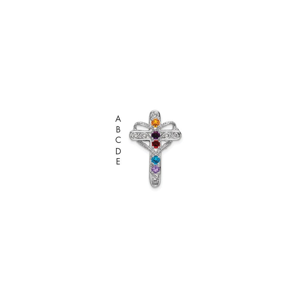 14k White Gold Polish Filigree 5-Stone Mothers Cross Pendant Mounting