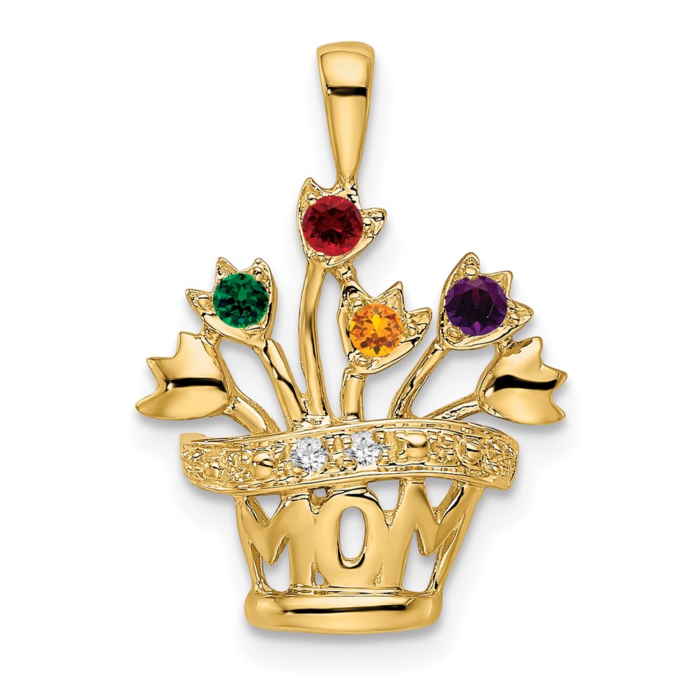 14k Polished 4-Stone Mothers Flowerpot Pendant Mounting