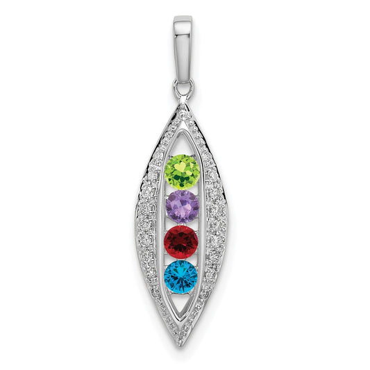 14K White Gold Family Jewelry Diamond Semi-Set Pendant