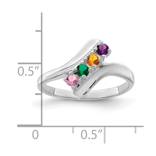 14k White Gold Polished 4-Stone Mothers Ring Mounting
