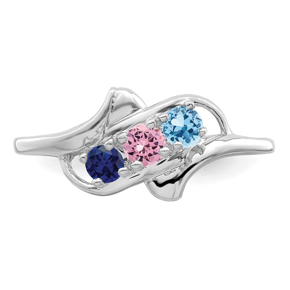 14k White Gold Polished 3-Stone Mothers Ring Mounting