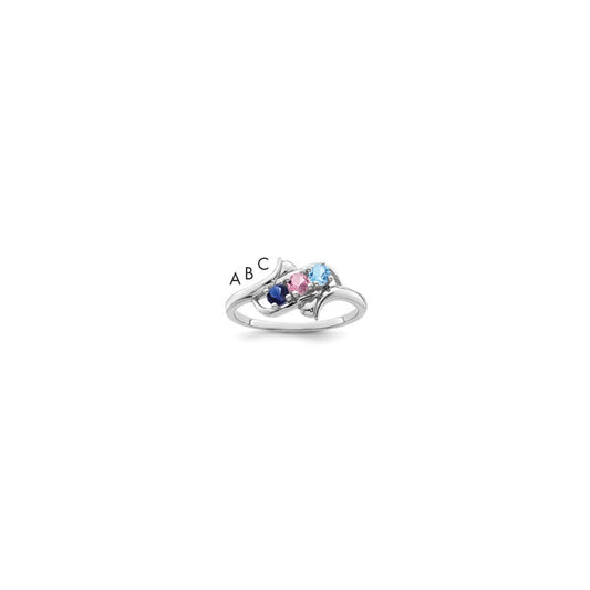 14k White Gold Polished 3-Stone Mothers Ring Mounting