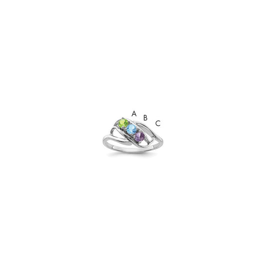14k White Gold Polished 3-Stone Mothers Ring Mounting