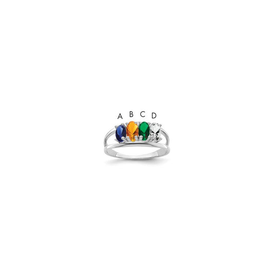 14k White Gold Polished 4-Stone Mothers Ring Mounting