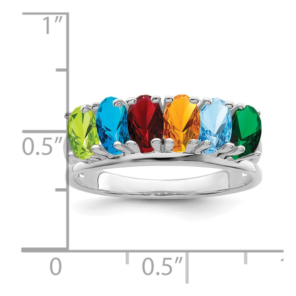 Sterling Silver Rhodium-plated Synthetic 6 Stone Mother's Ring