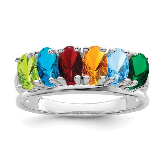 Sterling Silver Rhodium-plated Synthetic 6 Stone Mother's Ring