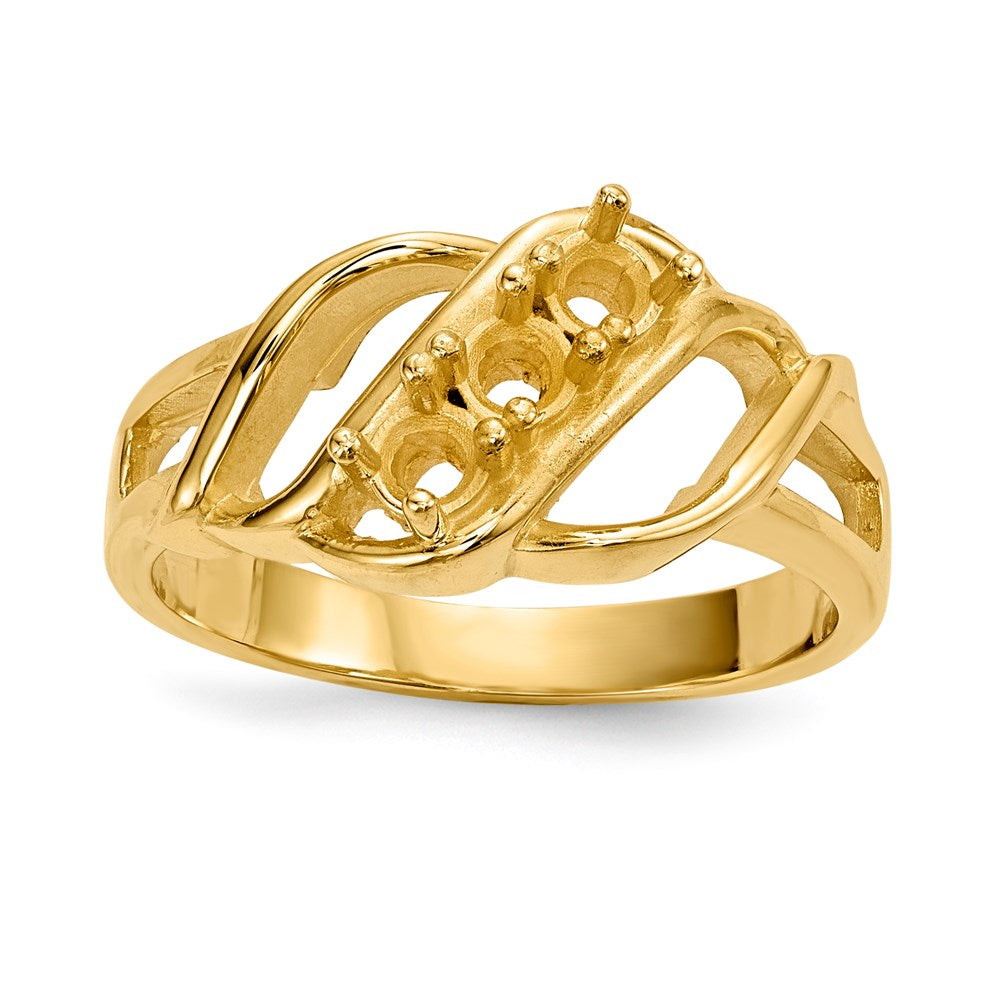 14k Polished 3-Stone Mothers Ring Mounting