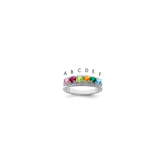 14k White Gold Polished 6-Stone Mothers Ring Mounting