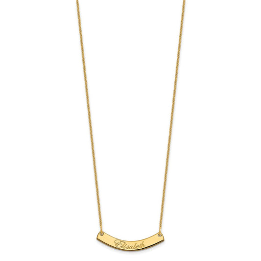 14k Yellow Gold Small EDWARDIAN SCRIPT Curved Bar Necklace