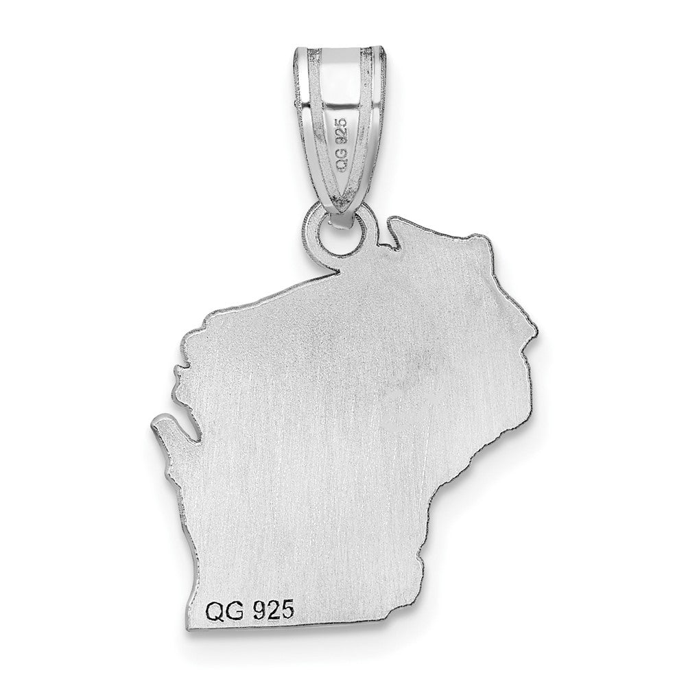 Sterling Silver/Rhodium-plated Wisconsin State Pendant