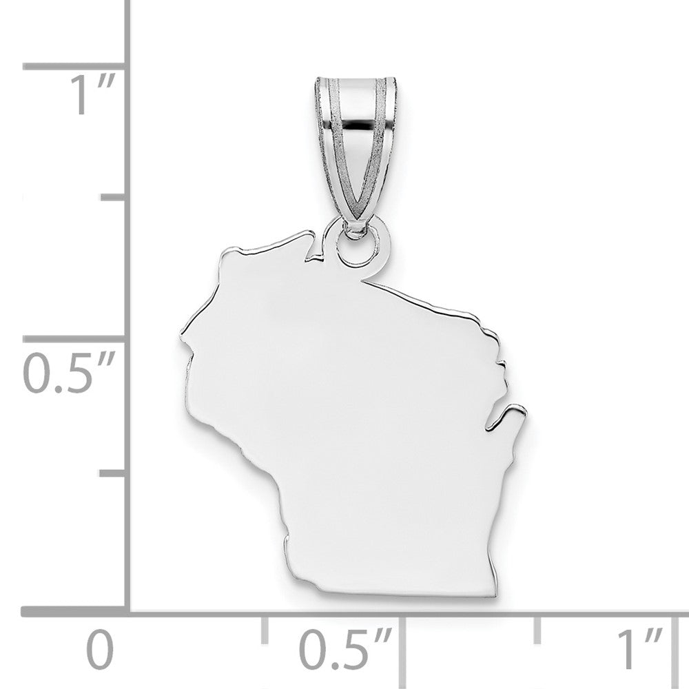 Sterling Silver/Rhodium-plated Wisconsin State Pendant