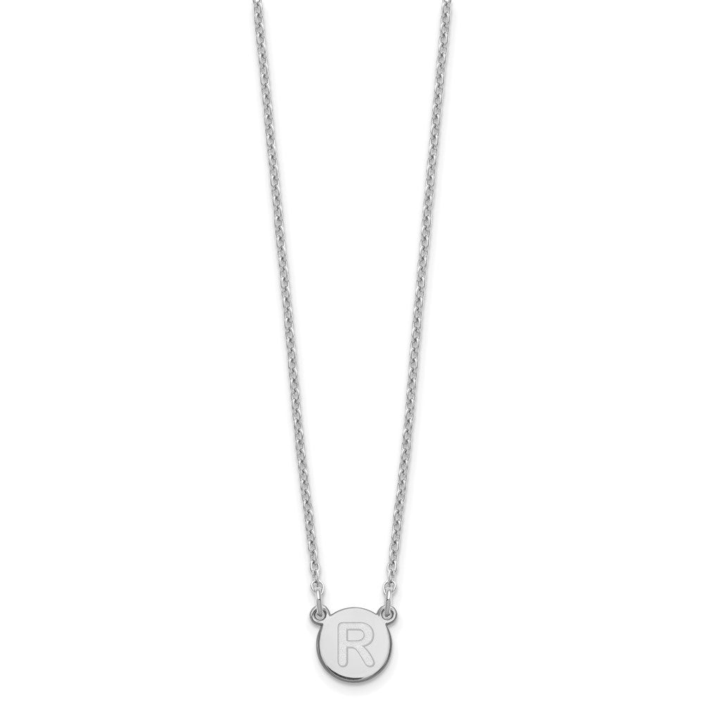 Sterling Silver Rhodium-plated Tiny Circle Block Letter R Initial Necklace