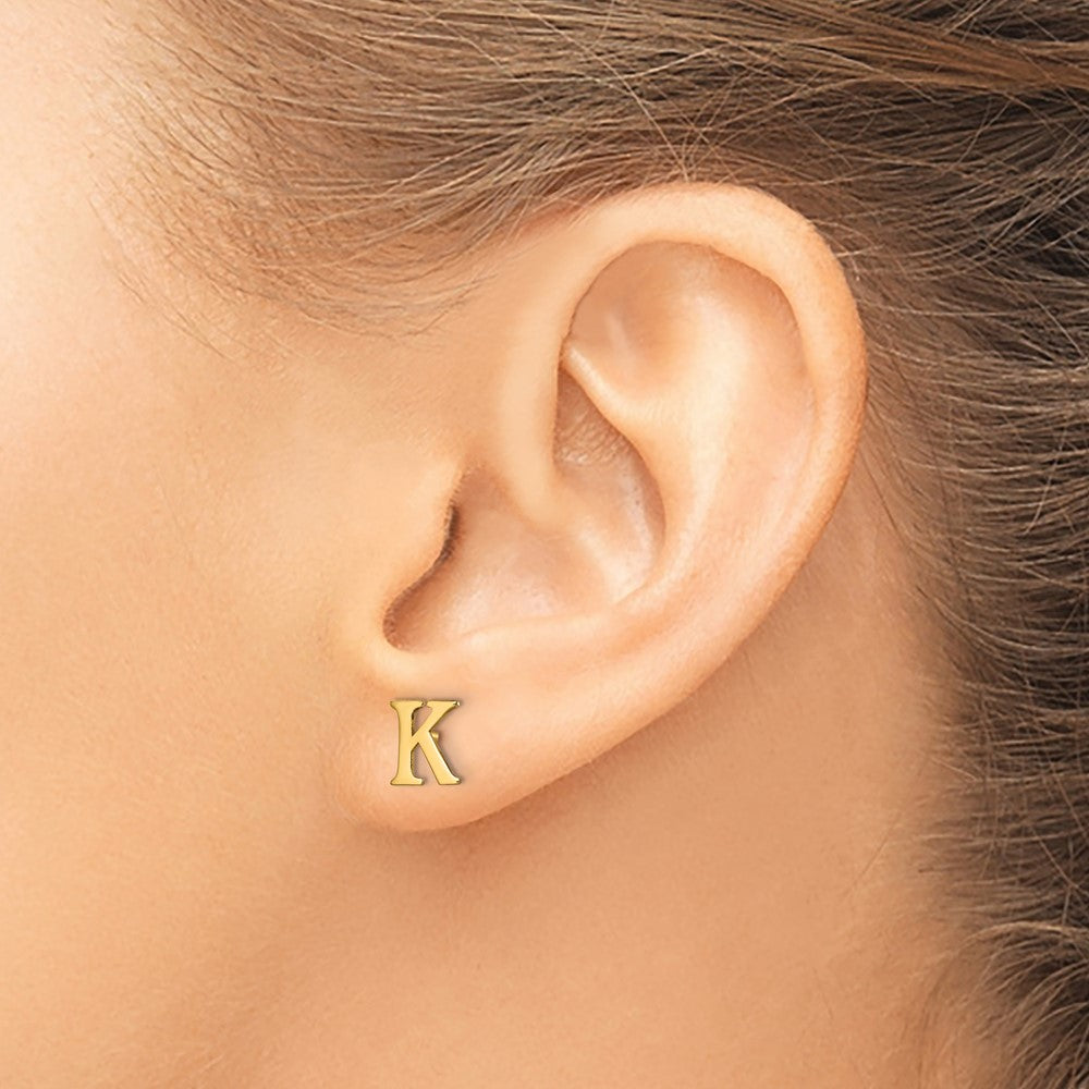 Sterling Silver Gold-plated Letter R Initial Post Earrings
