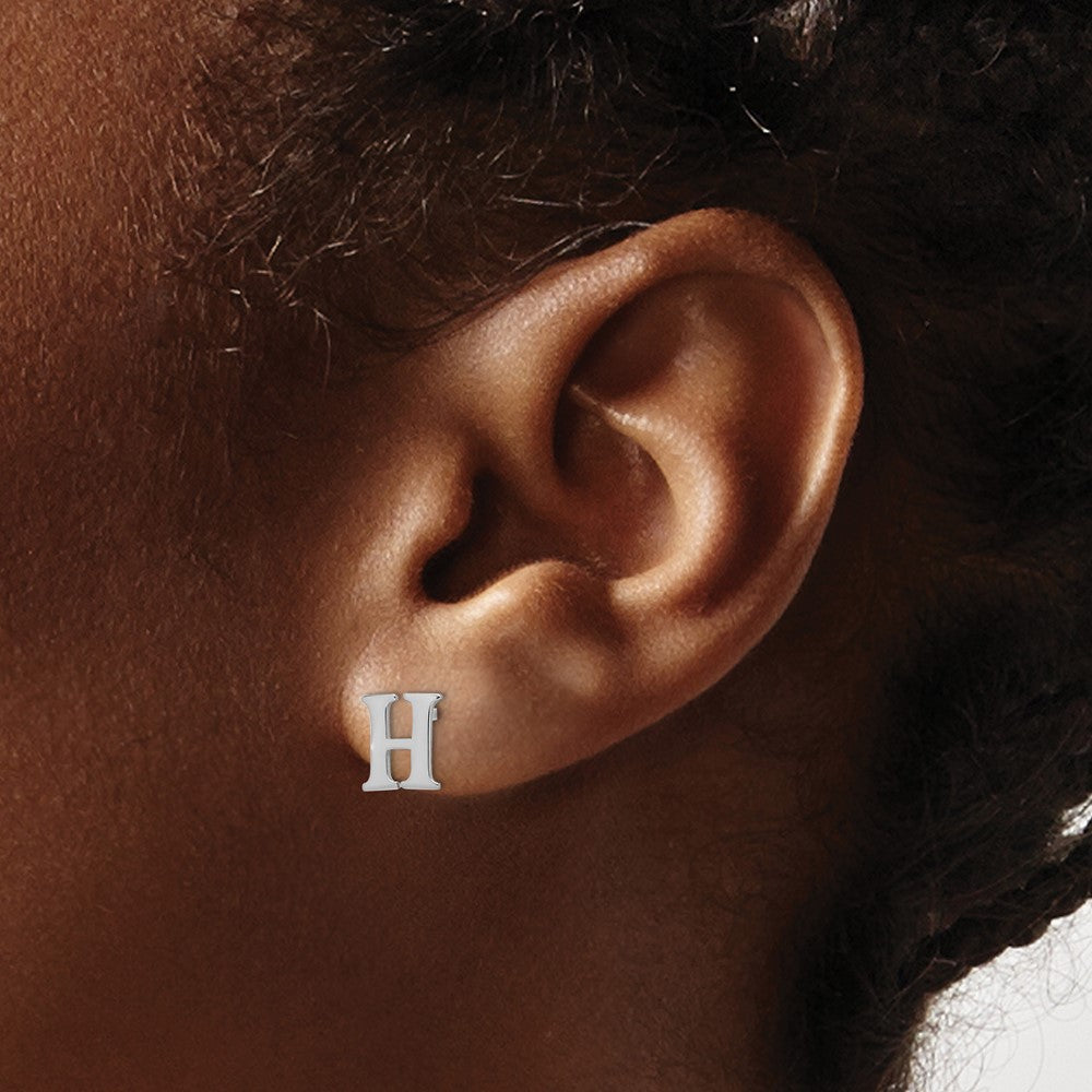 Sterling Silver Rhodium-plated Letter H Initial Post Earrings