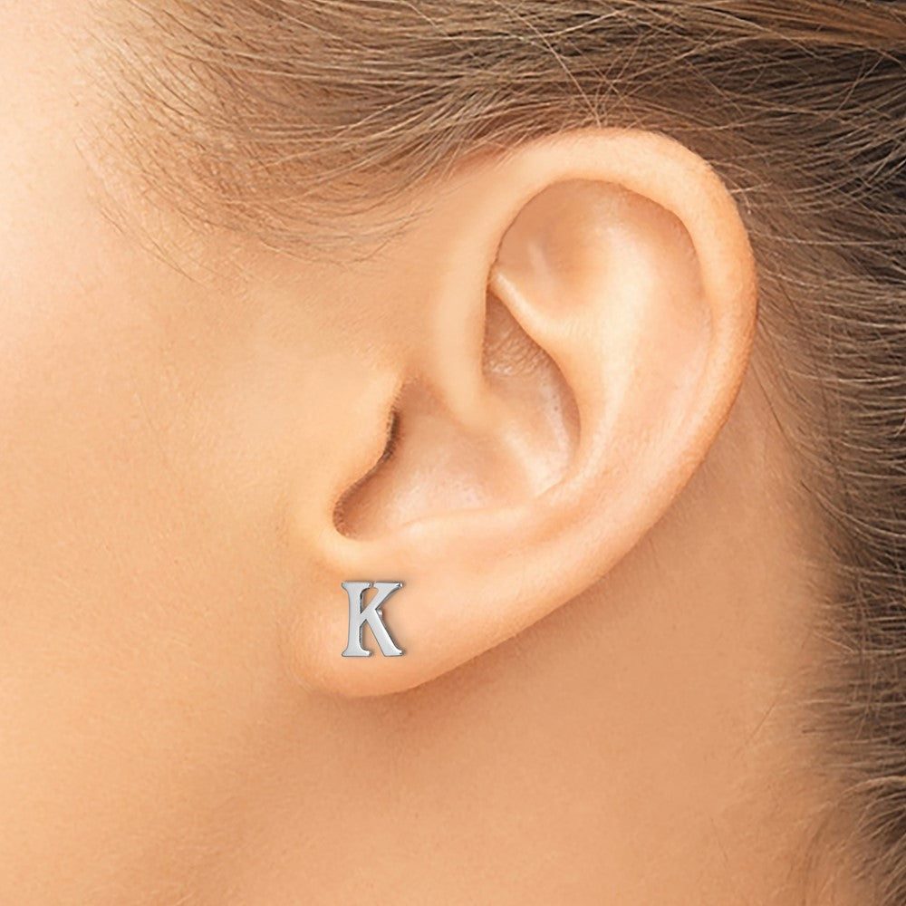 Sterling Silver Rhodium-plated Letter K Initial Post Earrings
