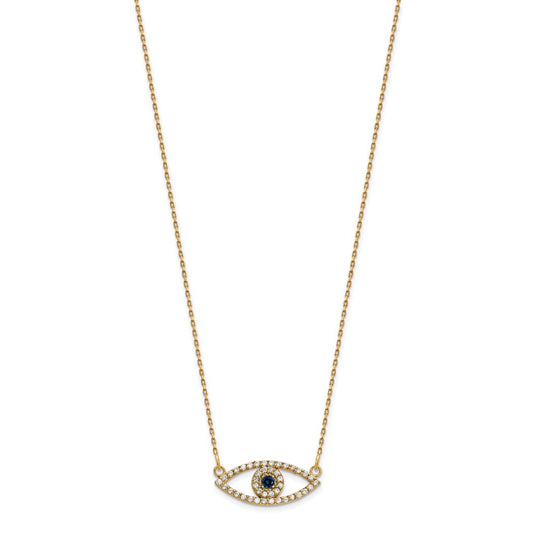10k 1/6 carat Diamond and Sapphire Evil Eye 18 inch Necklace