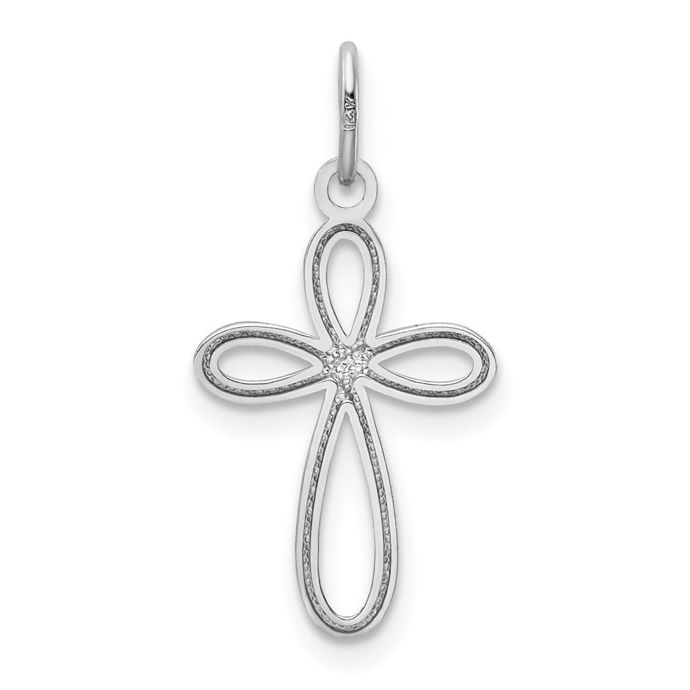 10k White Gold Polished Small Ribbon Cross Pendant